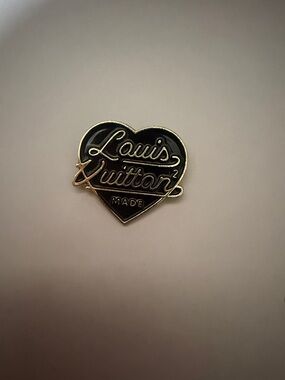 Vintage style Brooch Black and Gold Heart Logo Pin